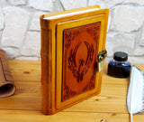 A5 Leather Bound Book, Gift Book, Lockable Book,  Phoenix  Leather Journal, Notebook, Diary, TiVergy Book