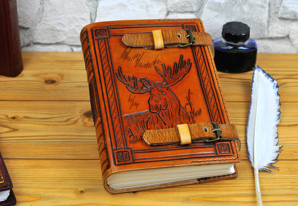 7x9 inches Moose Leather Journal, Elk Book, A5 Personalized Leather Journal, Notebook, Diary, Custom Journal, Gift Book, Animal Journal, TiVergy Book